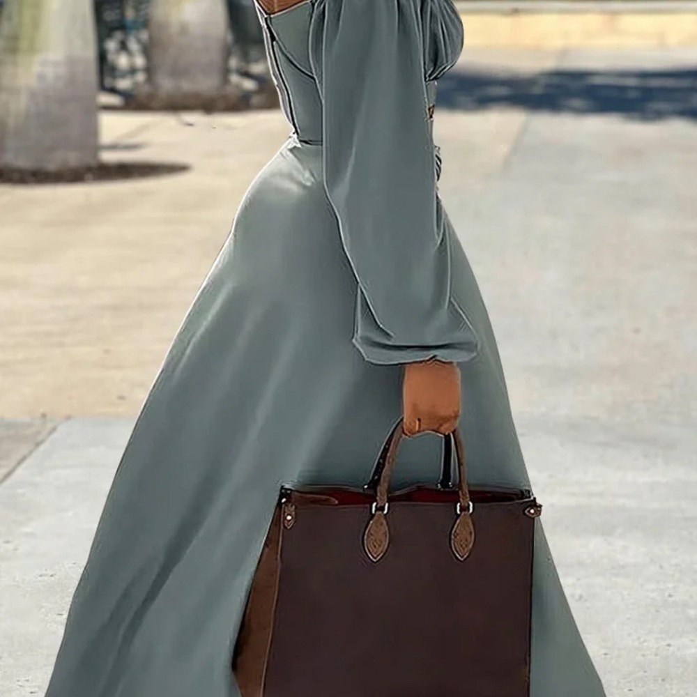 Off Shoulder Long Sleeve Ruched Crop Top High Slit Maxi Skirt Matching Set-Blue